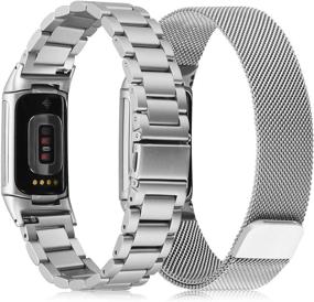 img 3 attached to 📿 Браслеты KOREDA Fitbit Charge 5 - Набор из 2-х металлических браслетов из нержавеющей стали + магнитный браслет из сетчатого материала для замены наручного крепления Fitbit Charge 5 Advanced Fitness &amp; Health Tracker (Серебро)