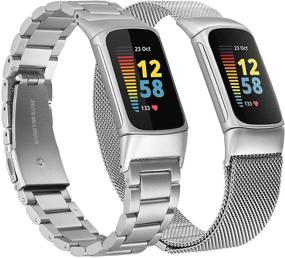 img 4 attached to 📿 Браслеты KOREDA Fitbit Charge 5 - Набор из 2-х металлических браслетов из нержавеющей стали + магнитный браслет из сетчатого материала для замены наручного крепления Fitbit Charge 5 Advanced Fitness &amp; Health Tracker (Серебро)