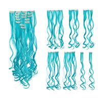 swacc 7-piece full head party highlights: teal blue clip-in hair extensions (20-inch curly) - get eye-catching colored hair streaks! logo