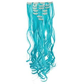 img 3 attached to SWACC 7-Piece Full Head Party Highlights: Teal Blue Clip-In Hair Extensions (20-Inch Curly) - Get Eye-Catching Colored Hair Streaks!