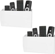 📱 wali universal remote control holder, 8 inch hole-free organizer storage box mount caddy for 3 or 4 media controls (wmh002-w), pack of 2, white logo