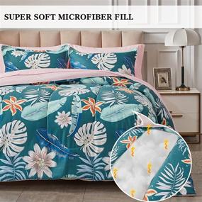 img 2 attached to 🌸 Queen Size FlySheep Botanical Bed in a Bag, White Leaves and Orange Flowers on Blue-Green Floral Design - 7 Piece Bed Comforter Set (Includes Comforter, Flat Sheet, Fitted Sheet, 2 Pillow Shams, 2 Pillowcases)