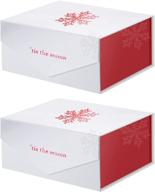 premium collapsible christmas gift boxes with magnetic closure - packqueen 2 holiday gift boxes, 9.5x7x4 inches, sturdy & stylish - perfect for gift packaging (red snowflake pattern included) logo