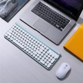 img 2 attached to 💻 SurnQiee Wireless Keyboard and Mouse Combo, 2.4GHz Slim Ergonomic Quiet Keyboard and Mouse with Round Keys for Windows, Laptop, PC, Notebook, Non-Mute (Cyan)