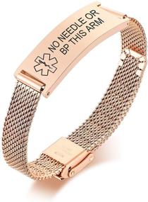 img 3 attached to Adjustable Stainless Steel Mesh Medical ID Bracelets with Free Engraving for Men, Women & Kids - VNOX Emergency Wristband