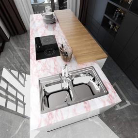 img 3 attached to 🔲 VEELIKE Pink Marble Contact Paper: 15.74x118.11in Removable Self-Adhesive Wallpaper for Countertops, Tables, Cabinets - Waterproof & Easy to Apply