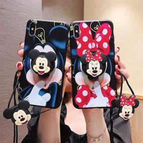 img 1 attached to 📱 HikerClub Galaxy A10 Phone Case: Cute 3D Cartoon Mickey Minnie Mouse Soft Silicone Cover with Pop Out Phone Stand Grip Holder and Neck Strap Lanyard (Blue, A10)