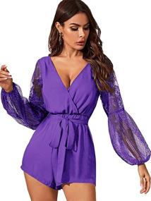 img 4 attached to 👗 SheIn Women's V Neck Bishop Jumpsuit - Trendy Women's Clothing in Jumpsuits, Rompers & Overalls