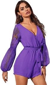 img 2 attached to 👗 SheIn Women's V Neck Bishop Jumpsuit - Trendy Women's Clothing in Jumpsuits, Rompers & Overalls