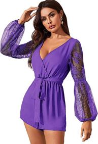 img 1 attached to 👗 SheIn Women's V Neck Bishop Jumpsuit - Trendy Women's Clothing in Jumpsuits, Rompers & Overalls