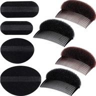 8-piece bump it up volume hair base set: styling sponge, inserts, braiding tool, comb, clip, bun pad - for women and girls; diy hairstyle accessories logo