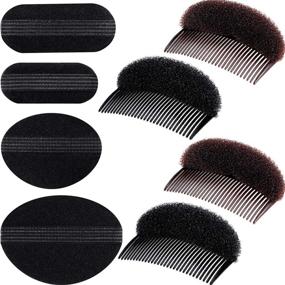 img 4 attached to 8-Piece Bump It Up Volume Hair Base Set: Styling Sponge, Inserts, Braiding Tool, Comb, Clip, Bun Pad - For Women and Girls; DIY Hairstyle Accessories