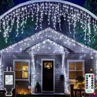 🎄 ollny outdoor christmas lights decorations 396 led 32ft 8 modes icicle lights, connectable hanging curtain fairy string lights with remote plug in for wedding party holiday tree decor, cool white logo