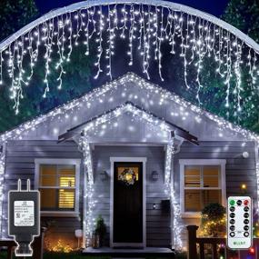 img 4 attached to 🎄 Ollny Outdoor Christmas Lights Decorations 396 LED 32FT 8 Modes Icicle Lights, Connectable Hanging Curtain Fairy String Lights with Remote Plug in for Wedding Party Holiday Tree Decor, Cool White