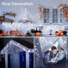 img 1 attached to 🎄 Ollny Outdoor Christmas Lights Decorations 396 LED 32FT 8 Modes Icicle Lights, Connectable Hanging Curtain Fairy String Lights with Remote Plug in for Wedding Party Holiday Tree Decor, Cool White