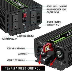 img 3 attached to 💡 Новопал Чистота синусоидальной волны Преобразователь питания - 1500 Вт 12 В пост. тока в 110/120 В переменного тока с 4 розетками переменного тока, 1 портом USB, пультом дистанционного управления, кабелем длиной 16,4 фута и двойными вентиляторами охлаждения - Пиковая мощность 3000 Вт