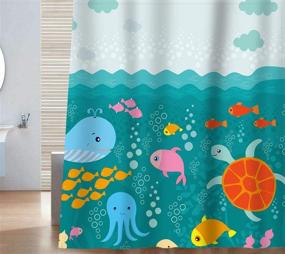 img 3 attached to 🐳 Adorable Sunlit Cartoon Sea Creatures Shower Curtain: Perfect Whale, Turtle, and Fish Bathroom Decor for Boys and Girls!