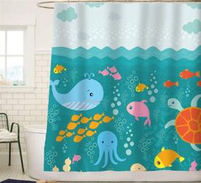 img 2 attached to 🐳 Adorable Sunlit Cartoon Sea Creatures Shower Curtain: Perfect Whale, Turtle, and Fish Bathroom Decor for Boys and Girls!
