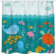 🐳 adorable sunlit cartoon sea creatures shower curtain: perfect whale, turtle, and fish bathroom decor for boys and girls! logo