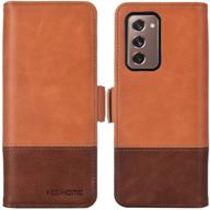 📱 kezihome samsung galaxy z fold 2 5g wallet case, genuine leather rfid blocking card slot flip magnetic case - khaki/brown logo