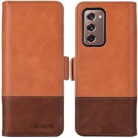 img 4 attached to 📱 KEZiHOME Samsung Galaxy Z Fold 2 5G Wallet Case, Genuine Leather RFID Blocking Card Slot Flip Magnetic Case - Khaki/Brown