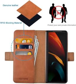 img 2 attached to 📱 KEZiHOME Samsung Galaxy Z Fold 2 5G Wallet Case, Genuine Leather RFID Blocking Card Slot Flip Magnetic Case - Khaki/Brown