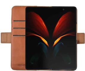 img 1 attached to 📱 KEZiHOME Samsung Galaxy Z Fold 2 5G Wallet Case, Genuine Leather RFID Blocking Card Slot Flip Magnetic Case - Khaki/Brown