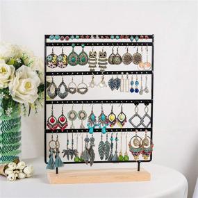 img 1 attached to 📿 5 Tier Earring Holder Stand with Wood Base - 100 Holes Jewelry Organizer Rack for Earrings and Ear Studs (Black)