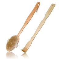 🧼 long-handled detachable shower brush with natural bristles for men and women – wooden body scrubber. bamboo back scratcher – convenient solution for itching and scratching. logo