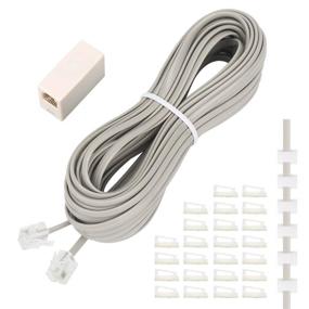 img 4 attached to 🔌 Convenient 33ft Phone Extension Cord with RJ11 Plug, Couplers, and Cable Clip Holders - Grey