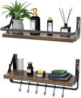 📚 floating shelves for bedroom wall mounted set of 2 with towel rack, 6 removable hooks - organize cooking utensils, kitchen bar, bedroom, living room (pine) logo