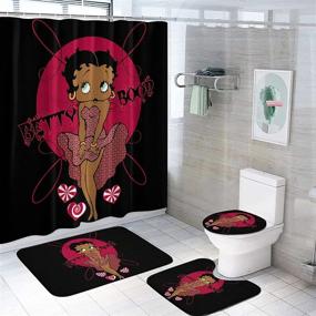 img 4 attached to 🚿 Complete Black Skin Shower Curtain Set: Non-Slip Rugs, Lid Cover, Bath Mat - Waterproof & Durable Bathroom Decor with 12 Hooks