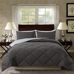 img 4 attached to ELNIDO QUEEN 3-Piece Comforter Set King Size, Grey & Dark Grey - Reversible Down Alternative Comforter with 2 Pillow Shams - Lightweight Duvet Insert, Soft and Cozy, 102x90 inch