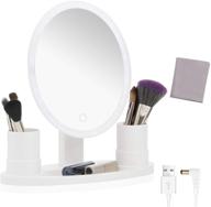 enhanced makeup mirror: 5x magnification, lighted vanity mirror with brush organizer, smart touch dimmable illumination logo