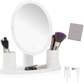 img 4 attached to Enhanced Makeup Mirror: 5X Magnification, Lighted Vanity Mirror with Brush Organizer, Smart Touch Dimmable Illumination