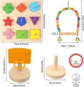 img 1 attached to 🐦 Frienda 4 Piece Bird Training Toy Set - Wooden Bird Block Puzzle, Parrot Training Basketball, Colorful Stacking Rings, Birds Swing Perch