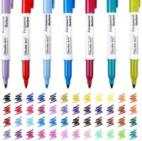 img 2 attached to 🎨 Vibrant 48-Color Permanent Markers: Fine Point for Various Surfaces - Plastic, Wood, Stone, Metal, & Glass. Perfect for Doodling, Coloring & Marking by Shuttle Art