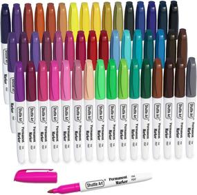 img 4 attached to 🎨 Vibrant 48-Color Permanent Markers: Fine Point for Various Surfaces - Plastic, Wood, Stone, Metal, & Glass. Perfect for Doodling, Coloring & Marking by Shuttle Art