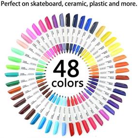 img 3 attached to 🎨 Vibrant 48-Color Permanent Markers: Fine Point for Various Surfaces - Plastic, Wood, Stone, Metal, & Glass. Perfect for Doodling, Coloring & Marking by Shuttle Art