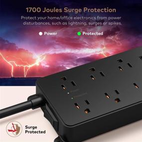 img 1 attached to TROND 7 Outlet Surge Protector Power Strip with USB Ports, ETL Listed, Wall Mountable - 1700J, Low-Profile Flat Plug - Black