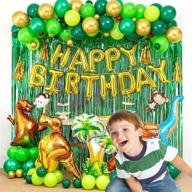 🎉 holyfun dinosaur birthday party decoration supplies: 131pcs balloons arch garland kit, happy birthday balloon set with giant dino foil balloons w/ pump, banner, curtain - perfect for kids party, boys/girls baby shower логотип