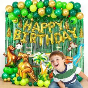 img 4 attached to 🎉 HOLYFUN Dinosaur Birthday Party Decoration Supplies: 131PCS Balloons Arch Garland Kit, Happy Birthday Balloon Set with Giant Dino Foil Balloons W/ Pump, Banner, Curtain - Perfect for Kids Party, Boys/Girls Baby Shower