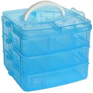 📦 minghu stackable craft storage box organizer with adjustable compartments and snap-lock tray - transparent, 3-tier design - available in 3 sizes and 4 candy colors (medium - 18 compartments, blue) logo