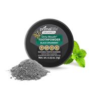 activated charcoal teeth whitening powder - dirty mouth tooth whitener with essential oils and bentonite clay, 1 month supply, 60 uses - black spearmint flavor (.25 oz) by primal life organics logo