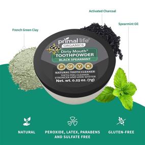 img 3 attached to Activated Charcoal Teeth Whitening Powder - Dirty Mouth Tooth Whitener with Essential Oils and Bentonite Clay, 1 Month Supply, 60 Uses - Black Spearmint Flavor (.25 oz) by Primal Life Organics