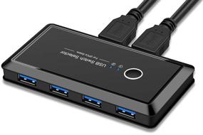 img 4 attached to 💻 USB 3.0 Switcher Selector - Share 4 USB Devices between 2 Computers with KVM Switch Box Hub Adapter for Keyboard Mouse Printer Scanner - Compatible with Mac, Windows, and Linux