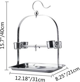 img 3 attached to Stainless Steel Bird Tabletop Perch Stand: Fun Play Gym Playstand with Cups and Tray for Budgie Parakeet Cockatiel Conure