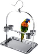 stainless steel bird tabletop perch stand: fun play gym playstand with cups and tray for budgie parakeet cockatiel conure logo