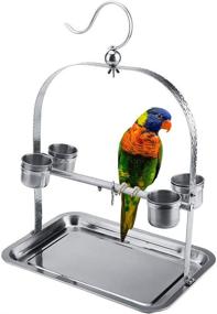 img 4 attached to Stainless Steel Bird Tabletop Perch Stand: Fun Play Gym Playstand with Cups and Tray for Budgie Parakeet Cockatiel Conure