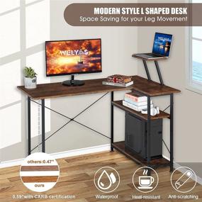 img 3 attached to 🖥️ WELYAS Small L-Shaped Desk: Efficient Storage & Space-Saving Corner Office Desk with Monitor Stand